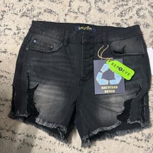 Black Denim Distressed Shorts